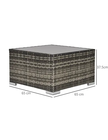 Outsunny Square PE Wicker Rattan Table with Glass Top - Dark Grey