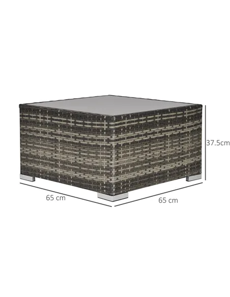 Outsunny Square PE Wicker Rattan Table with Glass Top - Dark Grey