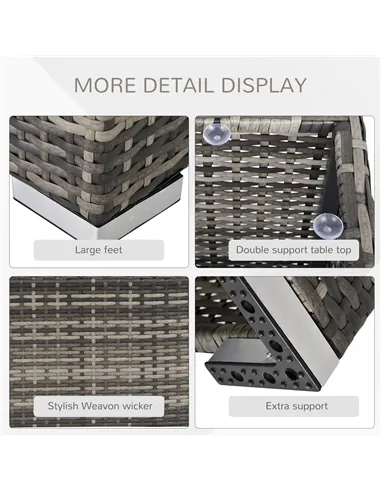 Outsunny Square PE Wicker Rattan Table with Glass Top - Dark Grey