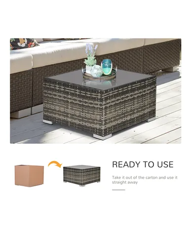 Outsunny Square PE Wicker Rattan Table with Glass Top - Dark Grey