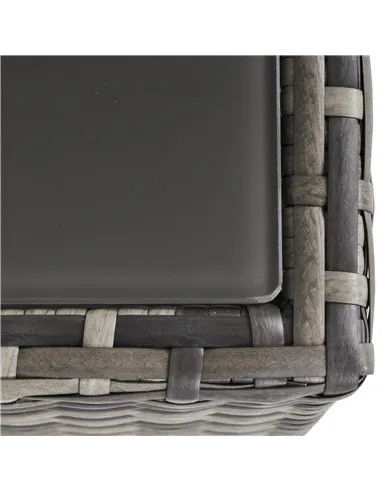 Outsunny Square PE Wicker Rattan Table with Glass Top - Dark Grey