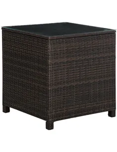 Outsunny Rattan Garden Furniture Side Table Patio Frame Tempered Glass New - Brown