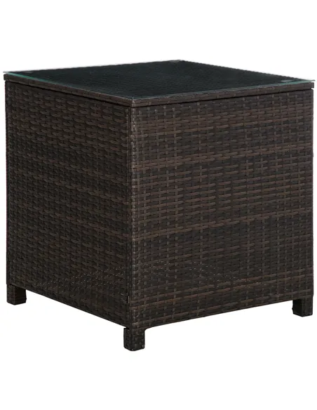 Outsunny Rattan Garden Furniture Side Table Patio Frame Tempered Glass New - Brown