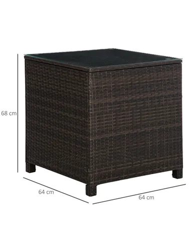 Outsunny Rattan Garden Furniture Side Table Patio Frame Tempered Glass New - Brown