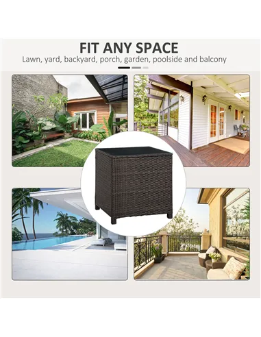 Outsunny Rattan Garden Furniture Side Table Patio Frame Tempered Glass New - Brown