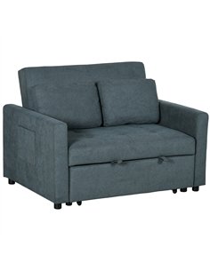 HOMCOM Loveseat Sofa Bed, Convertible Bed Settee with 2 Cushions, Side Pockets for Living Room, Charcoal Grey