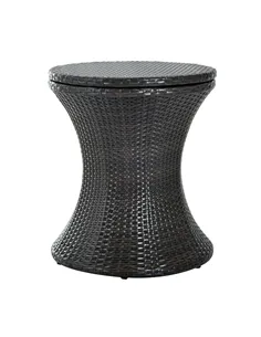 Outsunny PE Rattan Ice Bucket Table, Height Adjustable Liftable Outdoor Drinks Cooler, 52 cm Round Garden Beer Cocktail Table wi