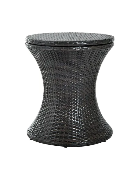 Outsunny PE Rattan Ice Bucket Table, Height Adjustable Liftable Outdoor Drinks Cooler, 52 cm Round Garden Beer Cocktail Table wi