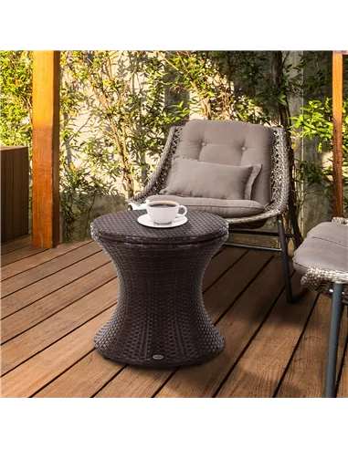 Outsunny PE Rattan Ice Bucket Table, Height Adjustable Liftable Outdoor Drinks Cooler, 52 cm Round Garden Beer Cocktail Table wi