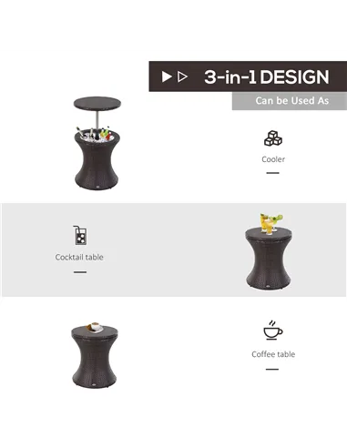 Outsunny PE Rattan Ice Bucket Table, Height Adjustable Liftable Outdoor Drinks Cooler, 52 cm Round Garden Beer Cocktail Table wi