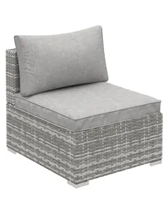 Outsunny Outdoor PE Rattan Furniture with Cushions, Garden Armless Chair with Adjustable Footpads and Back Support Cushion, for 