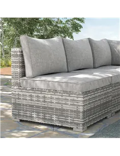 Outsunny Outdoor PE Rattan Furniture with Cushions, Garden Armless Chair with Adjustable Footpads and Back Support Cushion, for  2