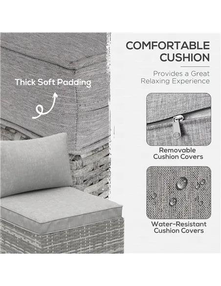 Outsunny Outdoor PE Rattan Furniture with Cushions, Garden Armless Chair with Adjustable Footpads and Back Support Cushion, for 