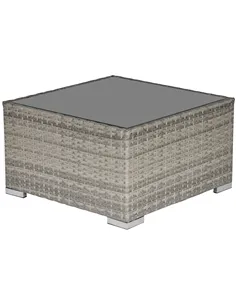 Outsunny Square PE Wicker Rattan Table, with Glass Top - Light Grey