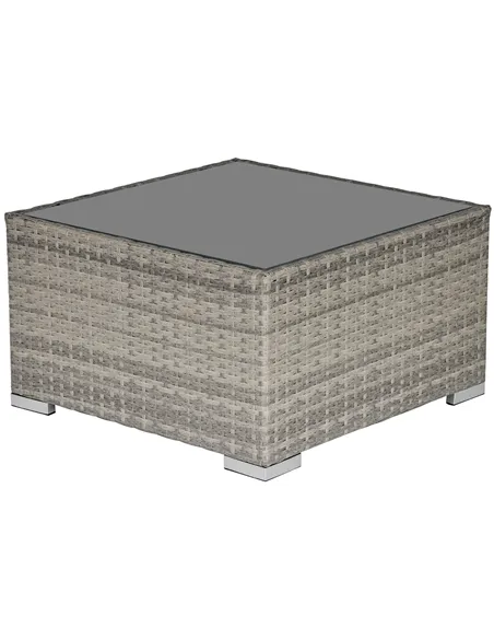 Outsunny Square PE Wicker Rattan Table, with Glass Top - Light Grey