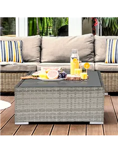 Outsunny Square PE Wicker Rattan Table, with Glass Top - Light Grey 2