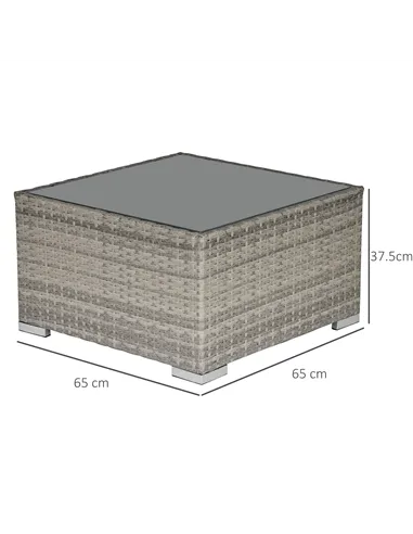 Outsunny Square PE Wicker Rattan Table, with Glass Top - Light Grey