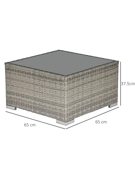 Outsunny Square PE Wicker Rattan Table, with Glass Top - Light Grey
