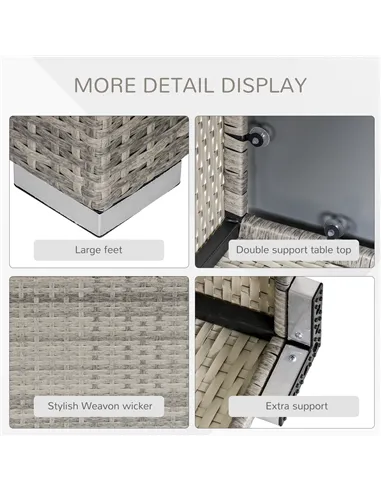 Outsunny Square PE Wicker Rattan Table, with Glass Top - Light Grey