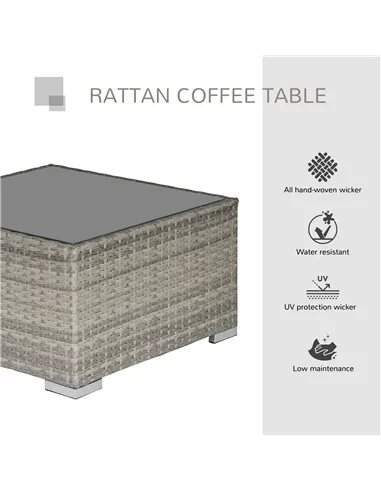 Outsunny Square PE Wicker Rattan Table, with Glass Top - Light Grey