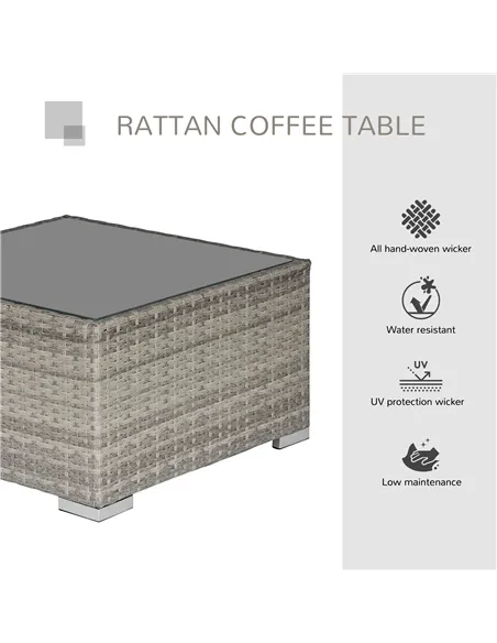 Outsunny Square PE Wicker Rattan Table, with Glass Top - Light Grey