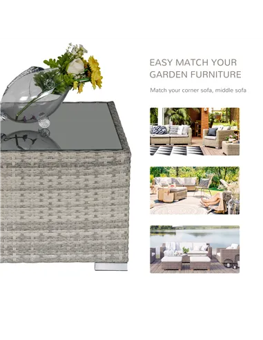 Outsunny Square PE Wicker Rattan Table, with Glass Top - Light Grey