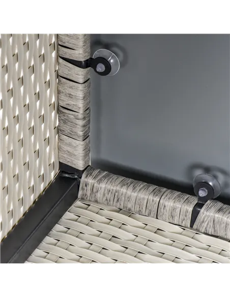 Outsunny Square PE Wicker Rattan Table, with Glass Top - Light Grey