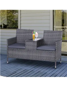 Outsunny 2-Seater PE Rattan Outdoor Garden Bench w/ Centre Table Grey 2