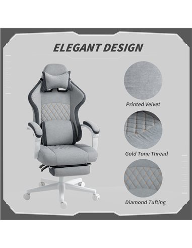 HOMCOM Ergonomic High Back Gaming Chair for Adults, Printed Velvet Computer Recliner Chair with Footrest, Lumbar Support, Adjust