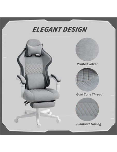HOMCOM Ergonomic High Back Gaming Chair for Adults, Printed Velvet Computer Recliner Chair with Footrest, Lumbar Support, Adjust