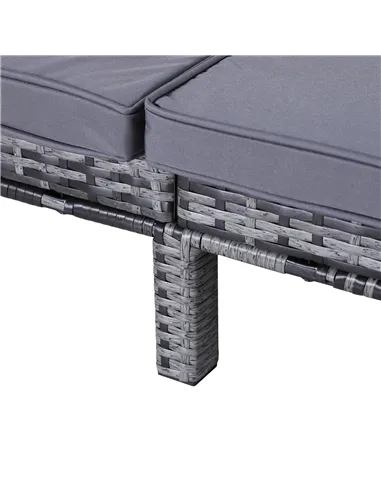 Outsunny 2 Seater Rattan Lounger Adjustable Double Chaise Chair Loveseat w/ Cushion - Grey