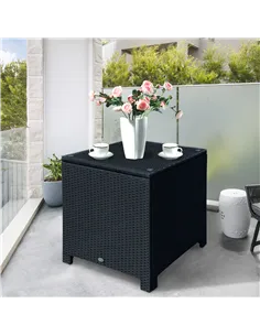 Outsunny PE Wicker Side Table Rattan Garden Furniture with Four Foot Pads, Rust & Mild Weather Damage Resistant, Black 2