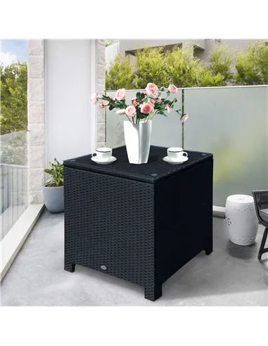 Outsunny PE Wicker Side Table Rattan Garden Furniture with Four Foot Pads, Rust & Mild Weather Damage Resistant, Black