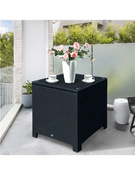 Outsunny PE Wicker Side Table Rattan Garden Furniture with Four Foot Pads, Rust & Mild Weather Damage Resistant, Black