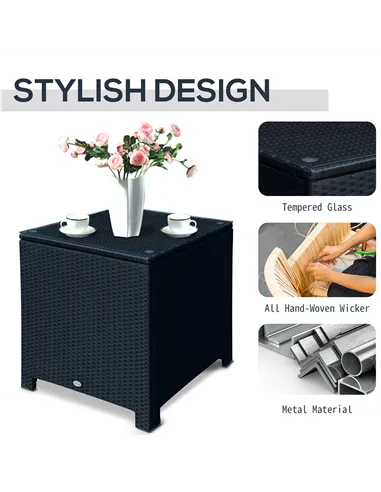 Outsunny PE Wicker Side Table Rattan Garden Furniture with Four Foot Pads, Rust & Mild Weather Damage Resistant, Black