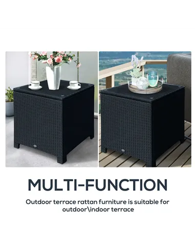 Outsunny PE Wicker Side Table Rattan Garden Furniture with Four Foot Pads, Rust & Mild Weather Damage Resistant, Black