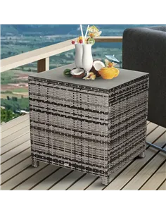 Outsunny Square PE Rattan Garden Table, with Glass Table Top - Grey 2