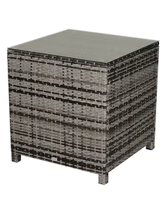 Outsunny Square PE Rattan Garden Table, with Glass Table Top - Grey