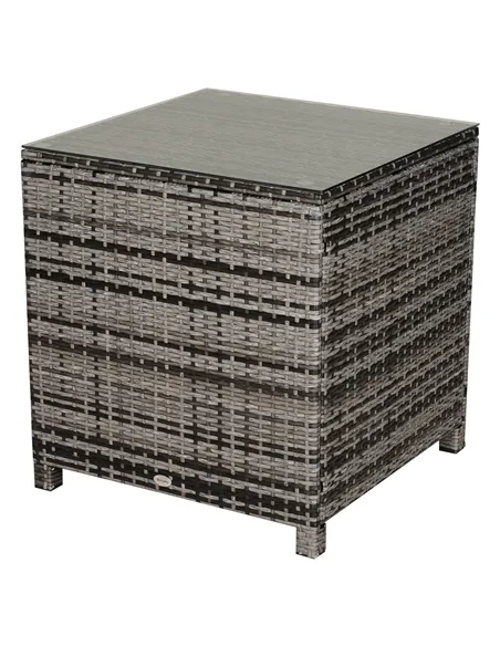 Outsunny Square PE Rattan Garden Table, with Glass Table Top - Grey