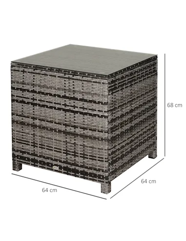 Outsunny Square PE Rattan Garden Table, with Glass Table Top - Grey