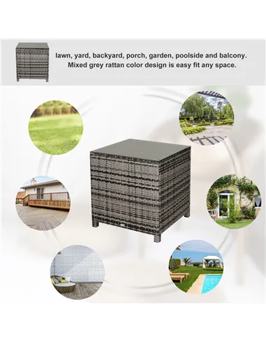 Outsunny Square PE Rattan Garden Table, with Glass Table Top - Grey
