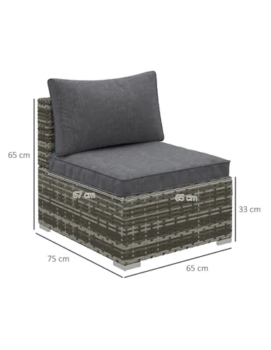 Outsunny Armless Rattan Garden Chair, Outdoor Rattan Chair with Cushions, PE Wicker Garden Furniture with Steel Frame, Adjustabl