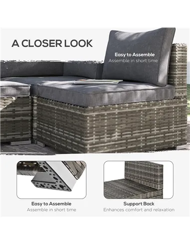 Outsunny Armless Rattan Garden Chair, Outdoor Rattan Chair with Cushions, PE Wicker Garden Furniture with Steel Frame, Adjustabl