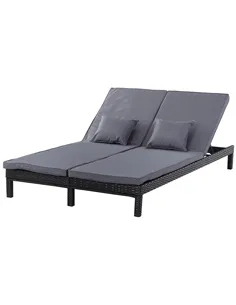 Outsunny 2 Seater Rattan Lounger Adjustable Double Chaise Chair Loveseat w/ Cushion Black
