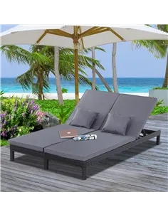 Outsunny 2 Seater Rattan Lounger Adjustable Double Chaise Chair Loveseat w/ Cushion Black 2