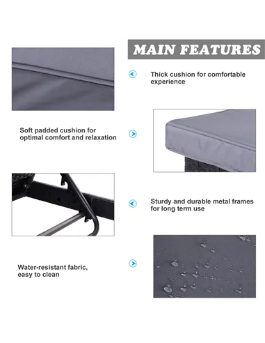 Outsunny 2 Seater Rattan Lounger Adjustable Double Chaise Chair Loveseat w/ Cushion Black