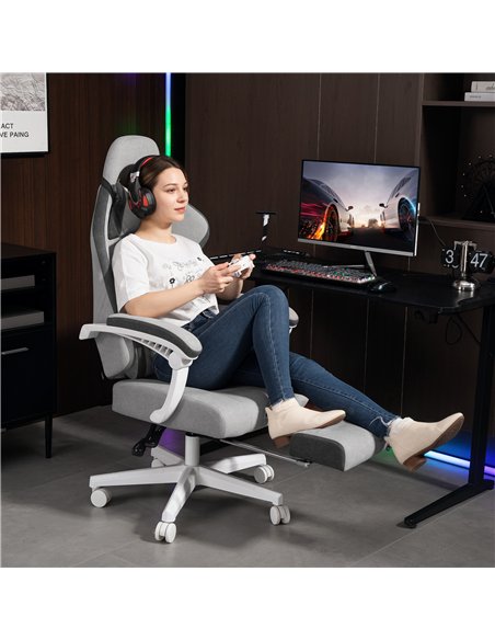 HOMCOM Ergonomic High Back Gaming Chair for Adults, Printed Velvet Computer Recliner Chair with Footrest, Lumbar Support, Adjust
