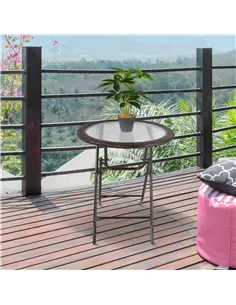 Outsunny Folding Rattan Garden Dining Table, 68 cm Round Rattan Garden Table with Water Ripple Tempered Glass Top, Wicker Edging 2