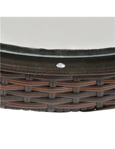 Outsunny Folding Rattan Garden Dining Table, 68 cm Round Rattan Garden Table with Water Ripple Tempered Glass Top, Wicker Edging