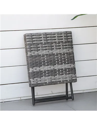 Outsunny Square PE Wicker Rattan Folding Table,Weather Resistant Wicker Weave Side Table with Steel Frame, Grey